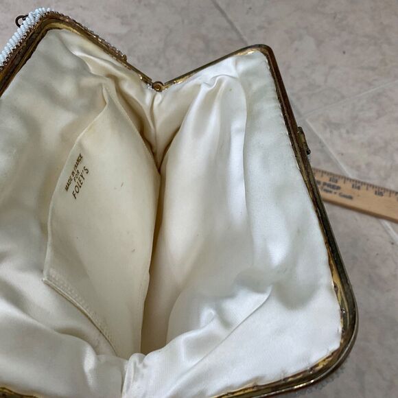 Vintage White Beaded 1950's Purse made in France for foley’s - Picture 8 of 11